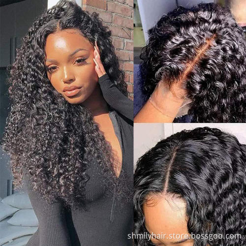 Shmily 13x4x1 Lace Front Wigs Human Hair with Baby Hair Middle Part Remy Brazilian Water Wave Human Hair Wigs for Black Women